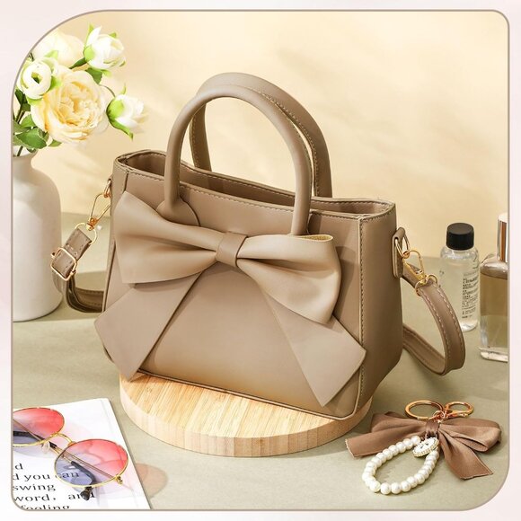 Leather Crossbody Bag for Women Small Purse with Bow Detachable Strap - Picture 2 of 6